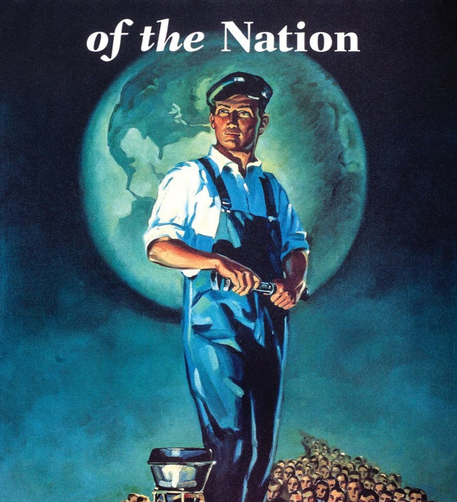 Vintage poster of a plumber standing before the globe, captioned 'of the Nation'